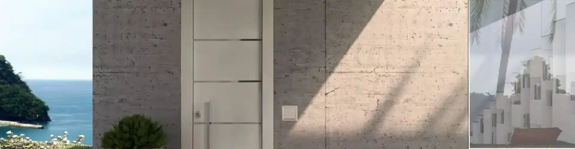 Porte d’entrée blindée moderne installée à Saint-Jean-Cap-Ferrat. Modèle au design contemporain avec lignes épurées et poignée inox, offrant sécurité, isolation et élégance dans une villa en bord de mer.